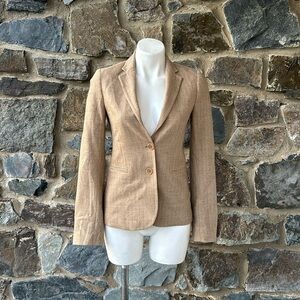 Theory Pin Stripe Two Button Blazer Jacket in Tan Size 2